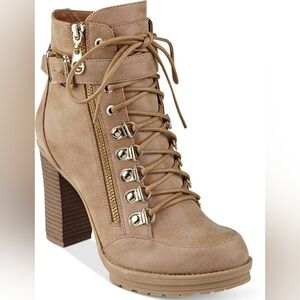 G by Guess Grazzy Lace-Up Heeled Booties Tan 9M